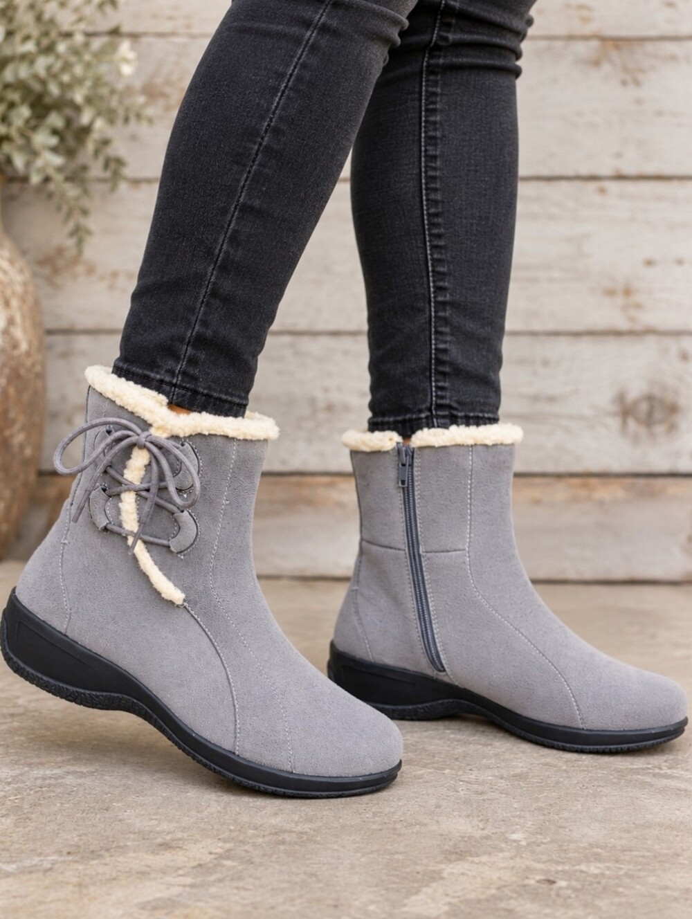 Clarks Angie Madi Y2K Boho Minimalist Suede Faux Fur Cozy Winter Boots 9.5M